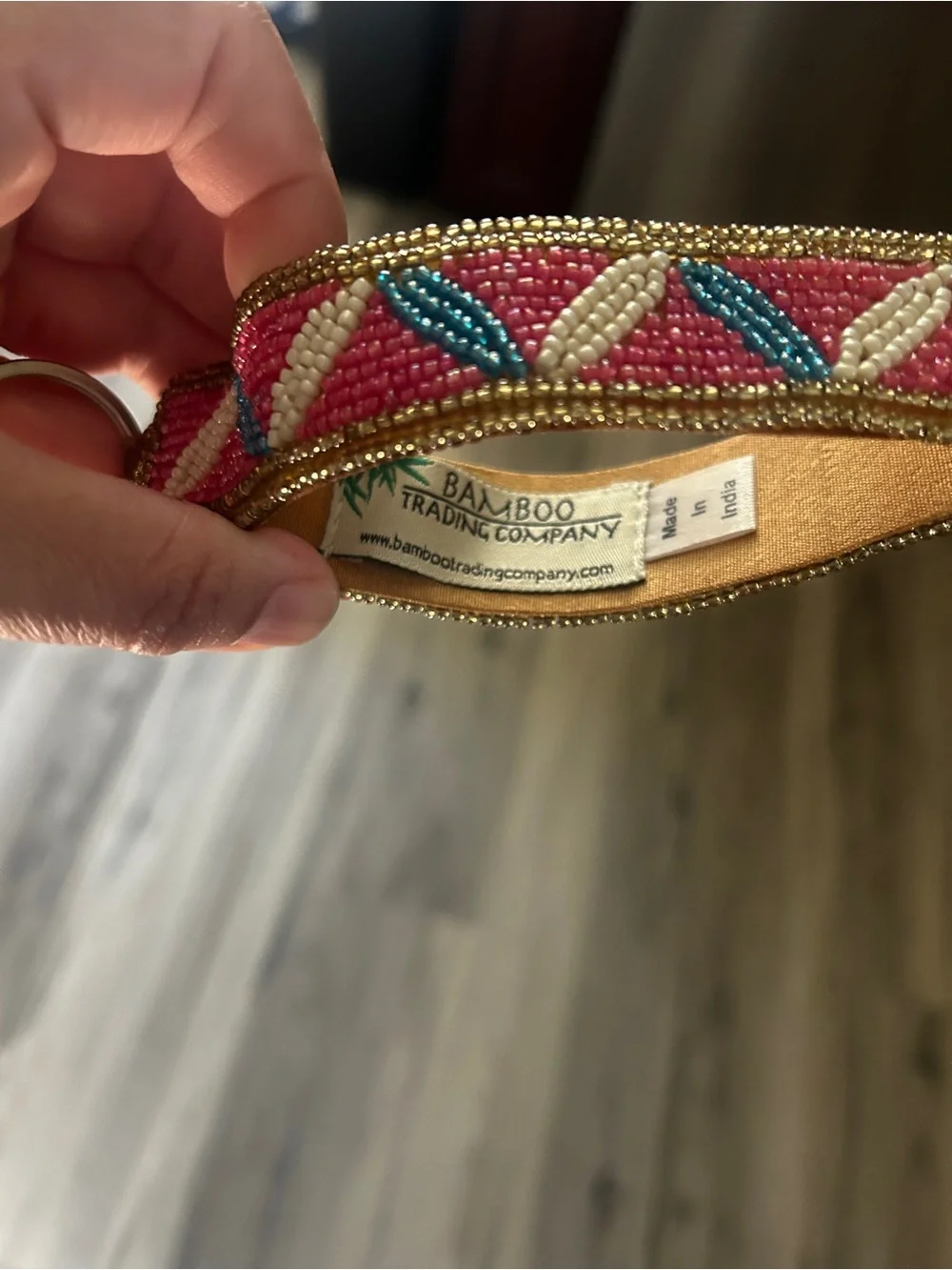 BAMBOO Pink, Blue, White & Gold Beaded Wrist Key Holder